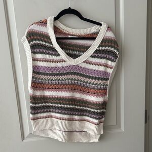 American Eagle Outfitters V-Neck Sweater Vest - Cream, Pink, Green